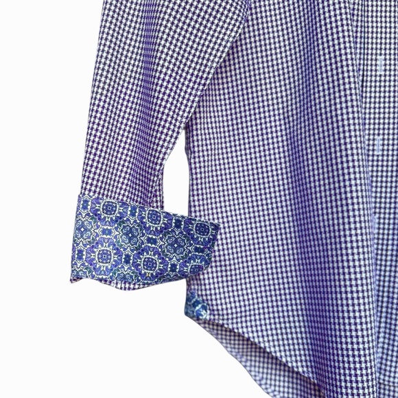 Robert Graham Purple Houndstooth Print Button Front Shirt Sz M‎ - Picture 3 of 10
